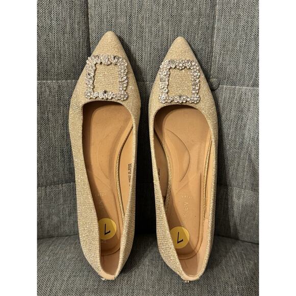ANNE KLEIN NAMBI 7 GOLD METALLIC SPARKLE RHINESTONE Wedding Party NWOB PUMP SHOE - Picture 7 of 9